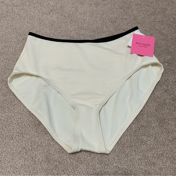 Kate Spade NWT $78 Ivory/Black High Waisted Bikini Bottom Women’s Size Large - Picture 1 of 7
